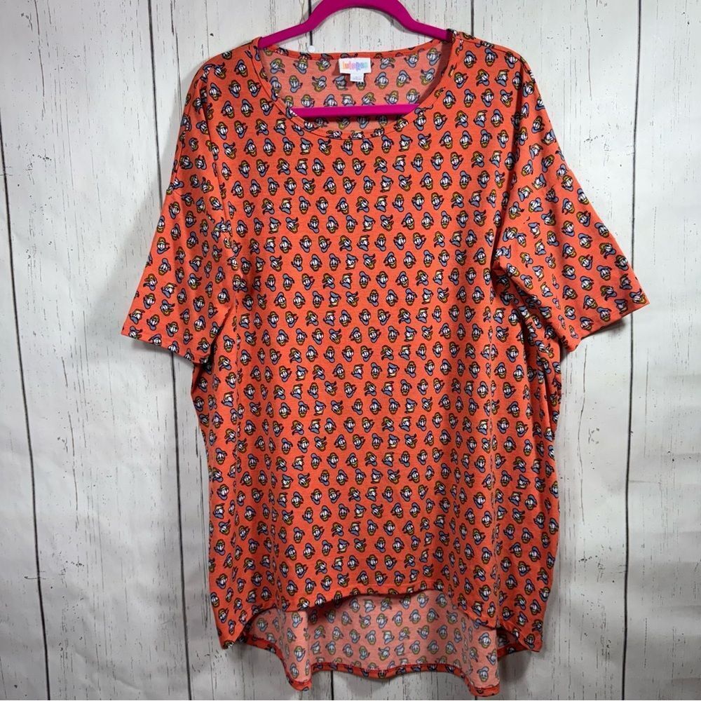 LulaRoa Disney Womens Donald Duck Crewneck High Low Stretch Comfy Orange Top